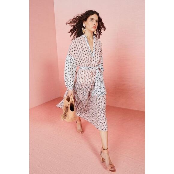 Ulla Johnson Selvi Printed Cotton Gauze Midi Dress Size 0 Pink White Floral Boho - Picture 3 of 16